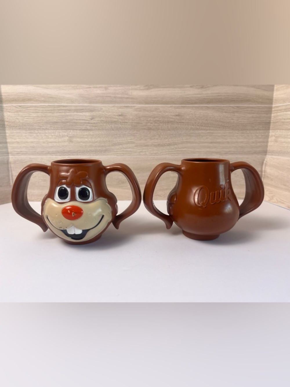 TWO Vintage Nesquick "QUIK" Plastic Bunny Mug/Cup The Nestle Co. RARE Cartoon